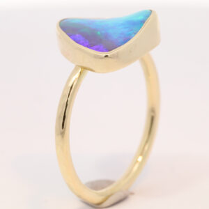 Yellow Gold Blue Green Purple Solid Australian Boulder Opal Engagement Ring