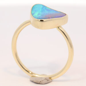 Yellow Gold Blue Green Purple Solid Australian Boulder Opal Engagement Ring