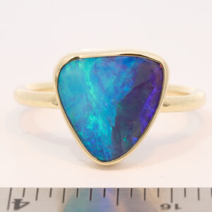 Yellow Gold Blue Green Purple Solid Australian Boulder Opal Engagement Ring