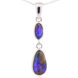 Sterling Silver Blue Purple Solid Australian Boulder Opal Pendant
