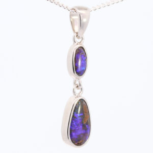 Sterling Silver Blue Purple Solid Australian Boulder Opal Pendant