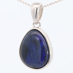 Sterling Silver Blue Purple Solid Australian Black Opal Pendant Necklace