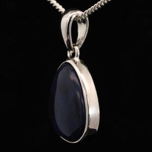 Sterling Silver Blue Purple Solid Australian Black Opal Pendant Necklace