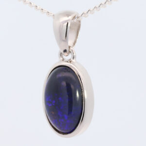 Sterling Silver Blue Purple Solid Australian Black Opal Pendant