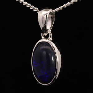 xSterling Silver Blue Purple Solid Australian Black Opal Pendant
