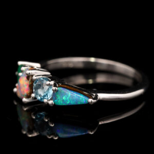 White Gold Solid Australian Boulder Opal Emerald and Topaz Engagement Ring