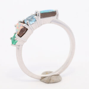 White Gold Solid Australian Boulder Opal Emerald and Topaz Engagement Ring