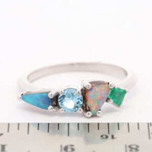 White Gold Solid Australian Boulder Opal Emerald and Topaz Engagement Ring