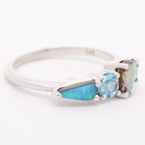 White Gold Solid Australian Boulder Opal Emerald and Topaz Engagement Ring