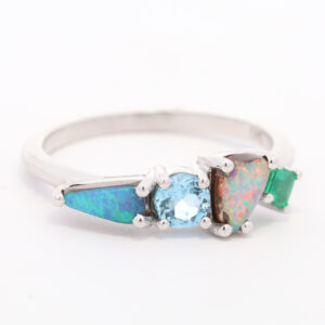 White Gold Solid Australian Boulder Opal Emerald and Topaz Engagement Ring