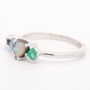 White Gold Solid Australian Boulder Opal Emerald and Topaz Engagement Ring