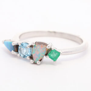 White Gold Solid Australian Boulder Opal Emerald and Topaz Engagement Ring