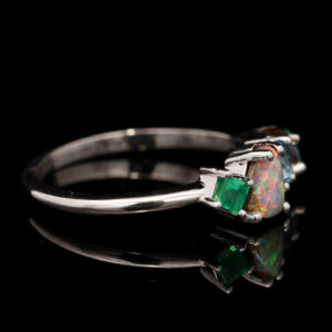 White Gold Solid Australian Boulder Opal Emerald and Topaz Engagement Ring