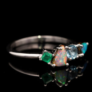 White Gold Solid Australian Boulder Opal Emerald and Topaz Engagement Ring