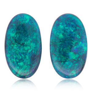 Unset Blue Green Solid Australian Black Opal Pair