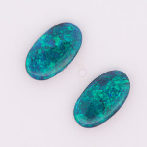 Unset Blue Green Solid Australian Black Opal Pair