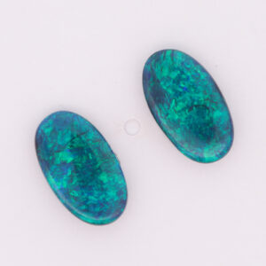 Unset Blue Green Solid Australian Black Opal Pair