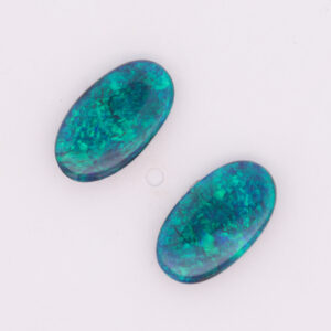 Unset Blue Green Solid Australian Black Opal Pair