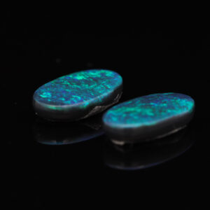 Unset Blue Green Solid Australian Black Opal Pair