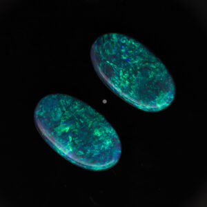 Unset Blue Green Solid Australian Black Opal Pair