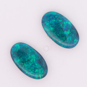 Unset Blue Green Solid Australian Black Opal Pair