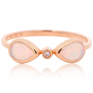 Rose Gold Blue Green Orange Pink Crystal Opal and Diamond Ring