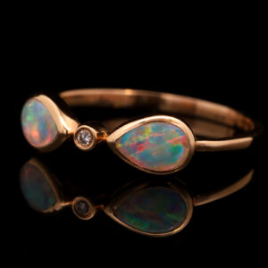 Rose Gold Blue Green Orange Pink Solid Australian Crystal Opal and Diamond Engagement Ring