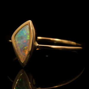 Yellow Gold Blue Green Yellow Orange Solid Australian Crystal Opal Engagement Ring
