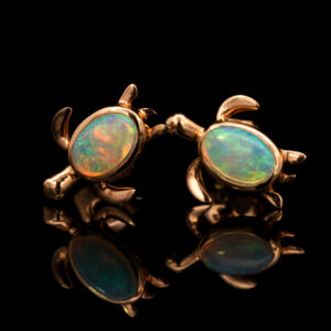 Rose Gold Blue Green Solid Australian Crystal Opal Turtle Earrings