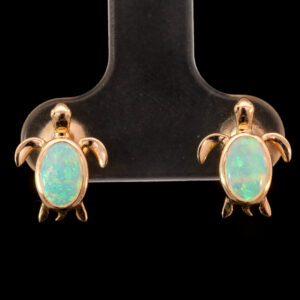 Rose Gold Blue Green Solid Australian Crystal Opal Turtle Earrings