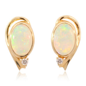 Yellow Gold Blue Green Yellow Orange Pink Crystal Opal and Diamond Earrings