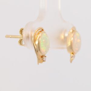 Yellow Gold Blue Green Yellow Orange Pink Solid Australian Crystal Opal and Diamond Earrings