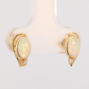 Yellow Gold Blue Green Yellow Orange Pink Solid Australian Crystal Opal and Diamond Earrings