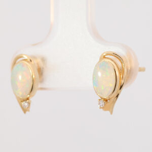 Yellow Gold Blue Green Yellow Orange Pink Solid Australian Crystal Opal and Diamond Earrings