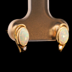 Yellow Gold Blue Green Yellow Orange Pink Solid Australian Crystal Opal and Diamond Earrings