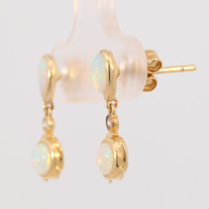 Yellow Gold Blue Green Yellow Orange Pink Solid Australian Crystal Opal and Diamond Earrings