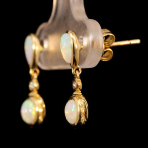 Yellow Gold Blue Green Yellow Orange Pink Solid Australian Crystal Opal and Diamond Earrings