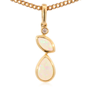 Yellow Gold Blue Green Crystal Opal and Diamond Pendant