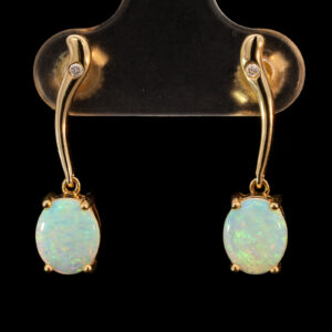 Yellow Gold Blue Green Crystal Opal and Diamond Earrings