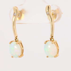 Yellow Gold Blue Green Crystal Opal and Diamond Earrings