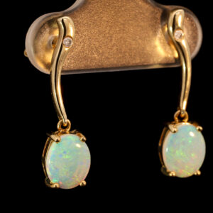 Yellow Gold Blue Green Crystal Opal and Diamond Earrings
