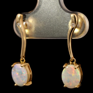 Yellow Gold Blue Green Yellow Orange Solid Australian Crystal Opal and Diamond Earrings