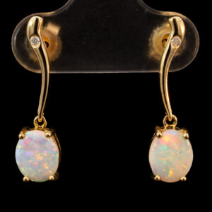 Yellow Gold Blue Green Yellow Orange Solid Australian Crystal Opal and Diamond Earrings