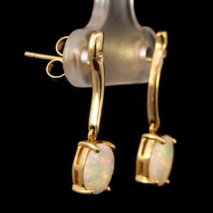 Yellow Gold Blue Green Yellow Orange Solid Australian Crystal Opal and Diamond Earrings