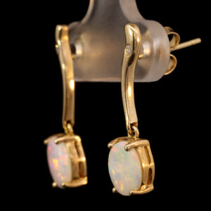 Yellow Gold Blue Green Yellow Orange Solid Australian Crystal Opal and Diamond Earrings