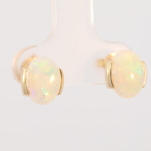 Yellow Gold Blue Green Yellow Orange Solid Australian Crystal Opal Earrings