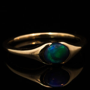 Yellow Gold Blue Green Black Opal Ring