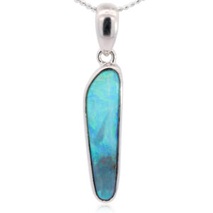 Sterling Silver Blue Green Solid Australian Boulder Opal Pendant Necklace