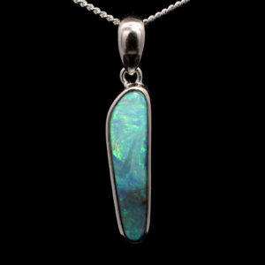 Sterling Silver Blue Green Solid Australian Boulder Opal Pendant Necklace