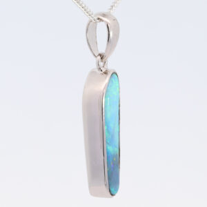 Sterling Silver Blue Green Solid Australian Boulder Opal Pendant Necklace